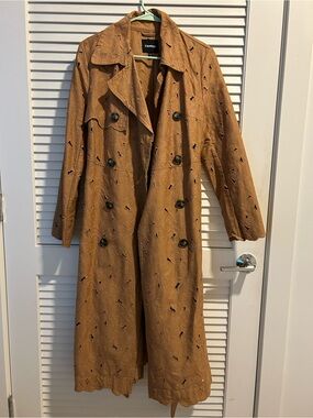 Express Tan Embossed Floral Trench Coat